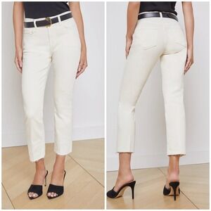 NWT L'AGENCE Sada High Rise Cropped Slim Jeans Vintage White Raw Hem Size 26